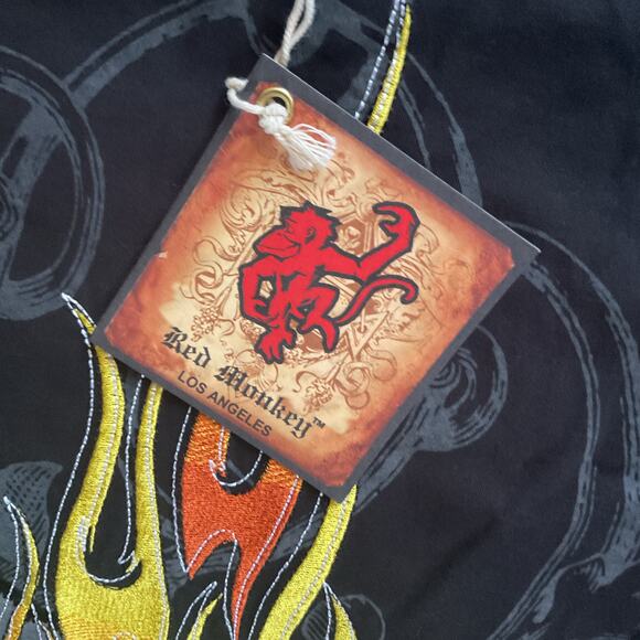 Red Monkey Y2K Streetwear Shirt Los Angeles Flame Hand Graphic Tee Men’s Sz S - Picture 7 of 11